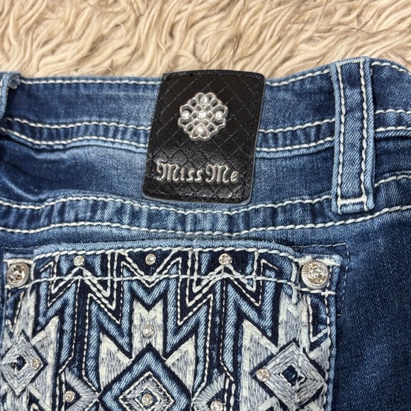 Miss Me Women's Boot Cut Jeans with Black and White Embroidery - Picture 2 of 7